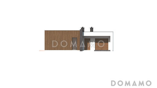 Проект небольшого современного одноэтажного дома из кирпича с плоской крышей с тремя спальнями и гаражом / Фасад 3