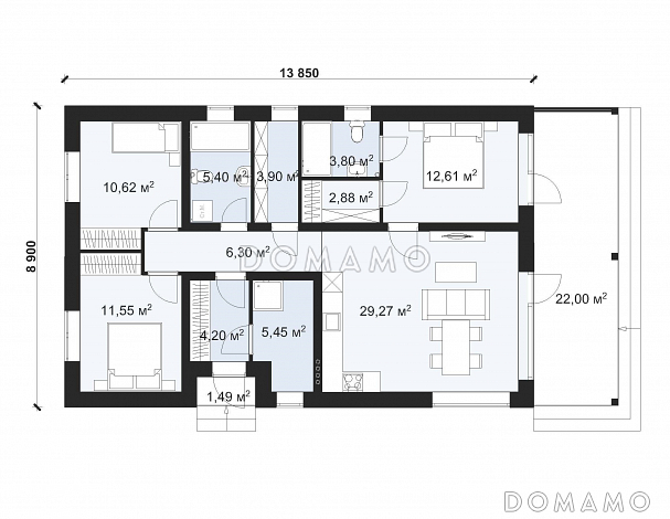 Проект одноэтажного дома для узких участков S-94 / План 1 этажа