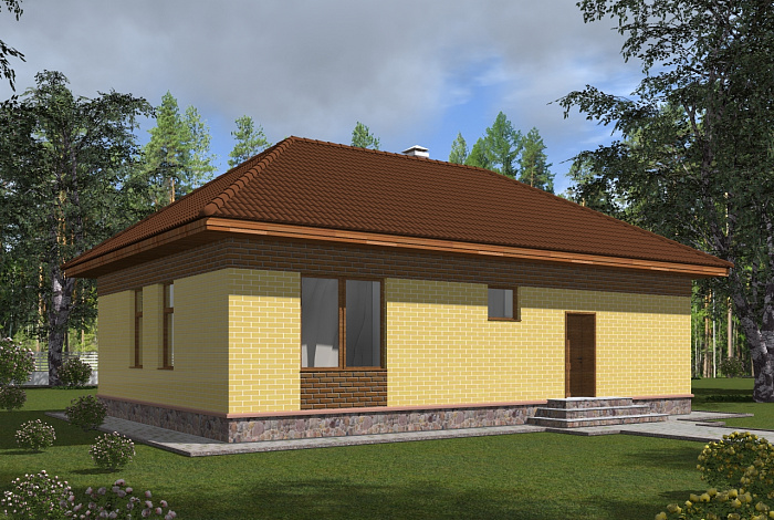 Одноэтажный дом из крупноформатного кирпича с двумя спальнями и большой кухней-гостиной
