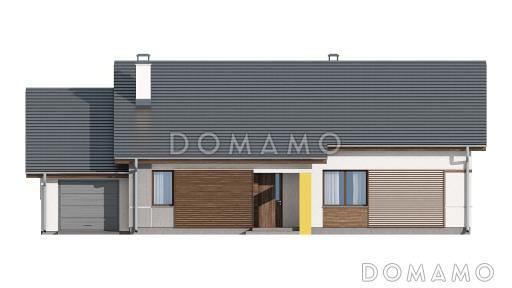 Проект одноэтажного дома из кирпича с большой гостиной, тремя спальнями и гаражом / Фасад 1