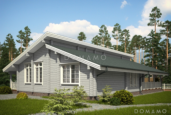 Проект одноэтажного дома из клееного бруса с огромной террасой