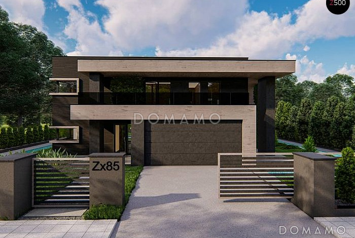 Проект кирпичного дома с кабинетом, гаражом на 2 машины и террасой на втором этаже Проект кирпичного дома с кабинетом, гаражом на 2 машины и террасой на втором этаже