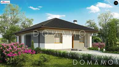 Проект одноэтажного дома из газобетона с тремя спальнями и крытой террасой Проект одноэтажного дома из газобетона с тремя спальнями и крытой террасой