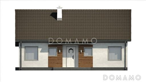 Проект компактного одноэтажного дома из газобетона с острой крышей, с тремя спальнями и небольшой крытой террасой / Фасад 3
