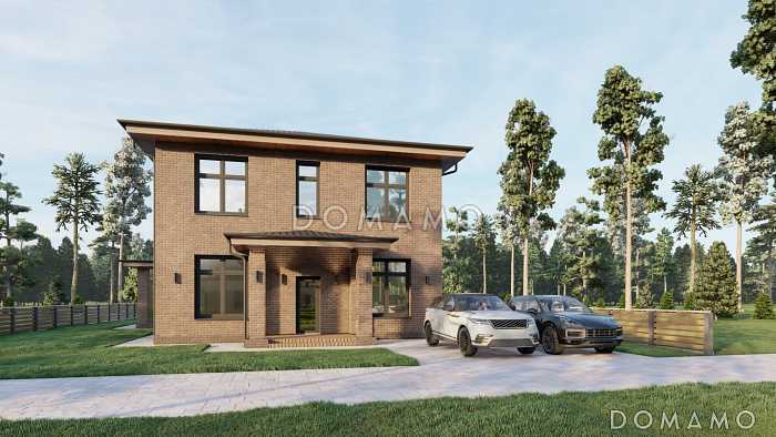 Проект двухэтажного дома с верандой, 4 спальнями, кухней-гостиной и местами для хранения Проект двухэтажного дома с верандой, 4 спальнями, кухней-гостиной и местами для хранения