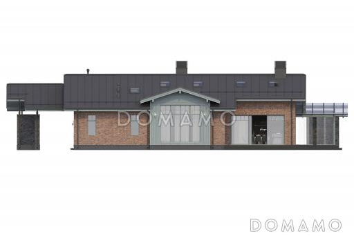 Проект современного дома с террасой и верандой, 3 спальнями, хамамом и навесом для автомобилей / Фасад 3