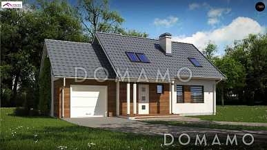 Проект небольшого одноэтажного мансардного дома из газобетона с кабинетом, эркером и гаражом Проект небольшого одноэтажного мансардного дома из газобетона с кабинетом, эркером и гаражом