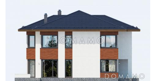 Проект двухэтажного особняка из пенобетона, облицованного кирпичом / Фасад 2