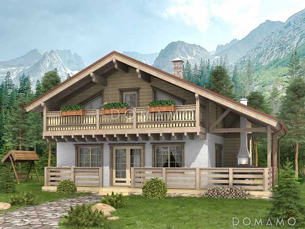 Проект каркасного дома с просторной угловой террасой