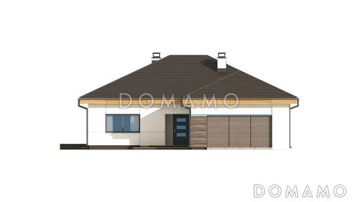 Проект современного одноэтажного дома из кирпича с тремя спальнями и большим фронтальным гаражом / Фасад 1
