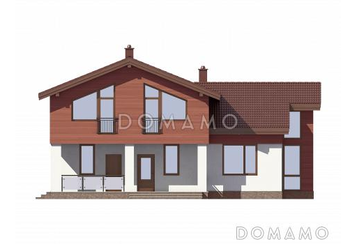 Проект дома из газобетона с панорамными окнами и натуральной черепицей / Фасад 1