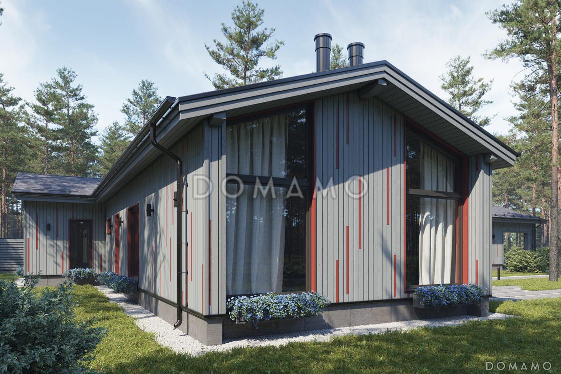 Проект кирпичного дома в скандинавском стиле с 3 спальнями, кабинетом и крытой террасой / 1