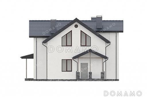 Проект дома с мастер-спальней, гостевой комнатой на первом этаже, балконом и террасой / Фасад 4