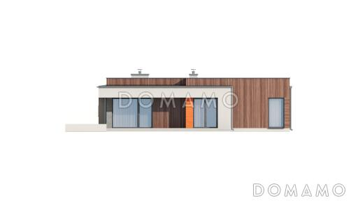 Проект просторного современного одноэтажного дома из газобетона с тремя спальнями, кабинетом и гаражом / Фасад 3