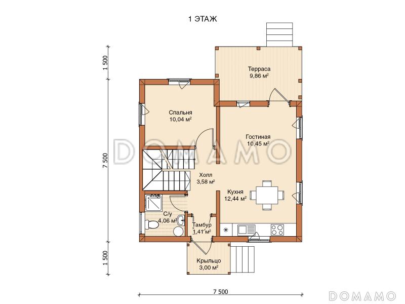 Каркасный дом "Фрейя" / План 1 этажа