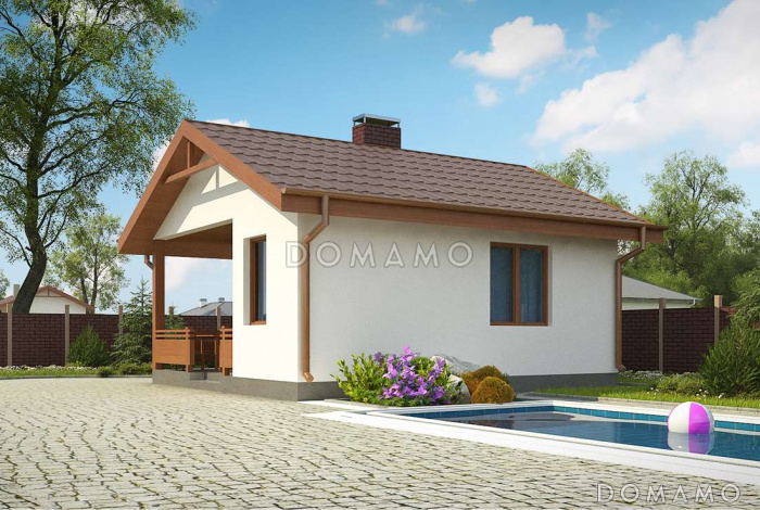 Проект небольшой бани из газобетона с комнатой отдыха и крытой террасой Проект небольшой бани из газобетона с комнатой отдыха и крытой террасой