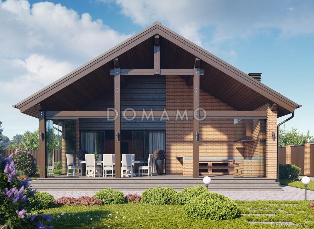 Проект каркасной беседки с крытой террасой барбекю, кухней и бильярдной / 2