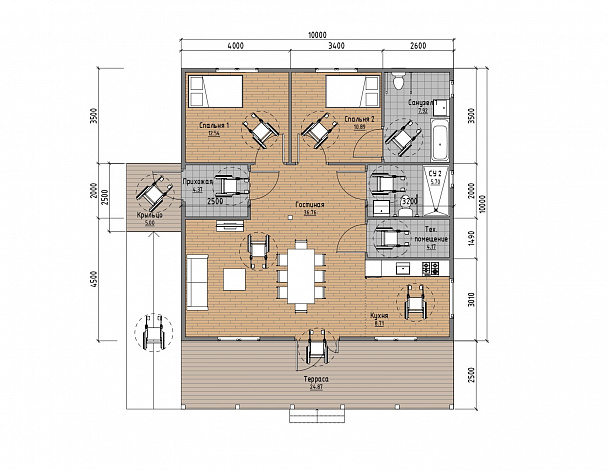 Дом, адаптированный для маломобильных людей, 10х10м.  / План 1 этажа