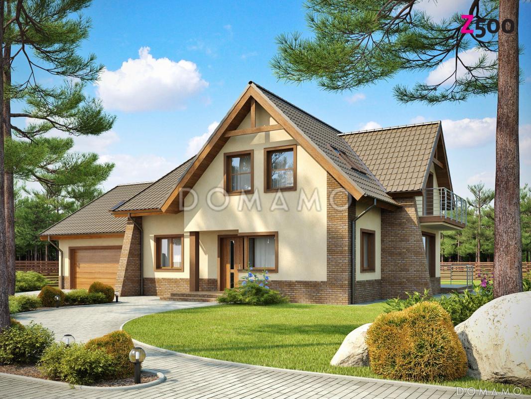 Проект просторного комфортного мансардного дома из кирпича с необычной планировкой и гаражом / 2