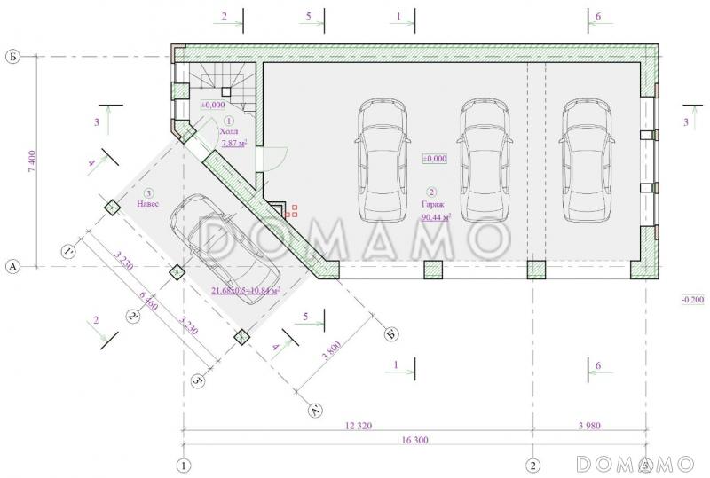 Проект гаража с мансардным жилым этажом / План 1 этажа