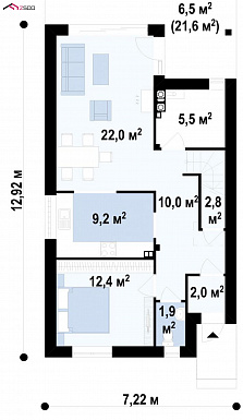 Проект небольшого мансардного дома из газобетона с отделкой планкеном / План 1 этажа