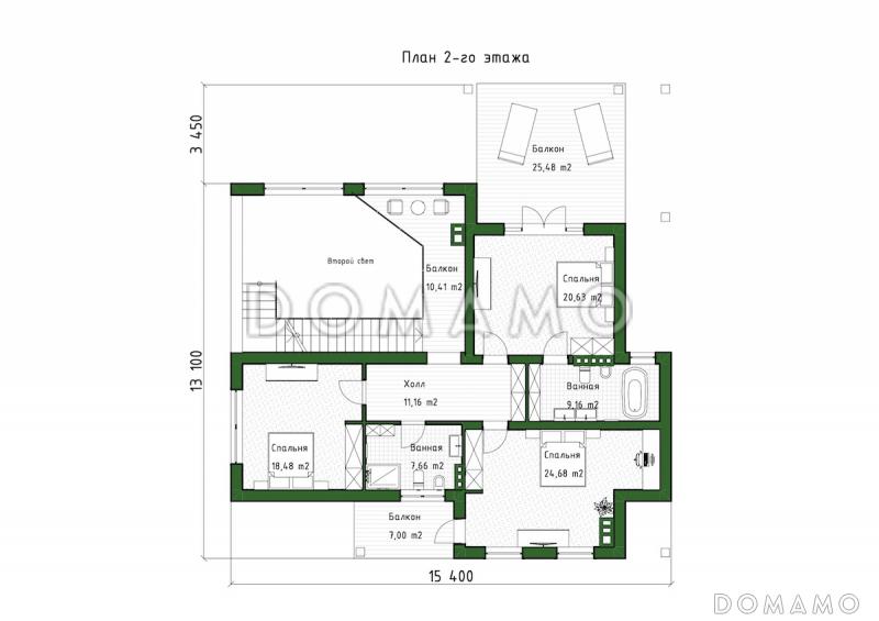 Проект мансардного дома с сауной, вторым светом, террасой и балконом / План мансардного этажа
