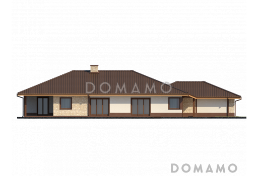 Проект просторного одноэтажного дома из газобетона с фронтальным гаражом, четырьмя спальнями и большой гостиной / Фасад 4