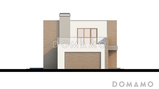 Проект современного двухэтажного дома из газобетона с тремя спальнями, пристроенным гаражом и террасой над ним / Фасад 4