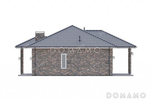 Проект одноэтажного дома с тремя спальнями, большой террасой и сауной / Фасад 4