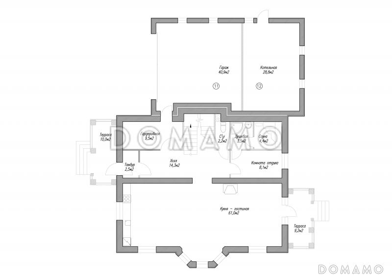 Проект дома из СИП панелей в классическом стиле с гаражом / План 1 этажа