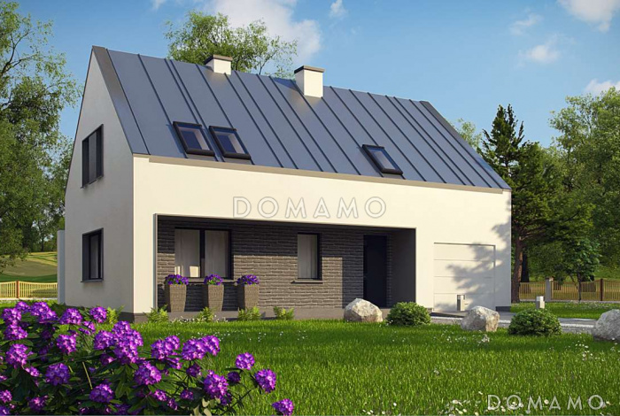 Проект одноэтажного мансардного дома из газобетона в современном стиле, со встроенным гаражом Проект одноэтажного мансардного дома из газобетона в современном стиле, со встроенным гаражом