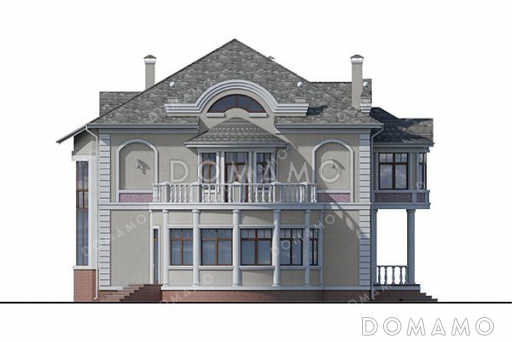 Проект двухэтажного дома с мансардой, четырьмя спальнями и балконом / Фасад 4