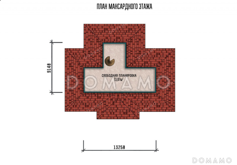 Проект двухэтажного дома с мансардой и террасой / План мансардного этажа