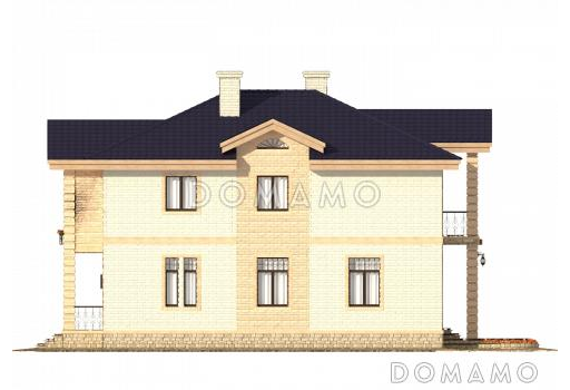Проект двухэтажного коттеджа с террасой для узкого участка / Фасад 2