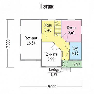 Проект каркасного дома 7х9 / План 1 этажа Проект каркасного дома 7х9 / План 1 этажа