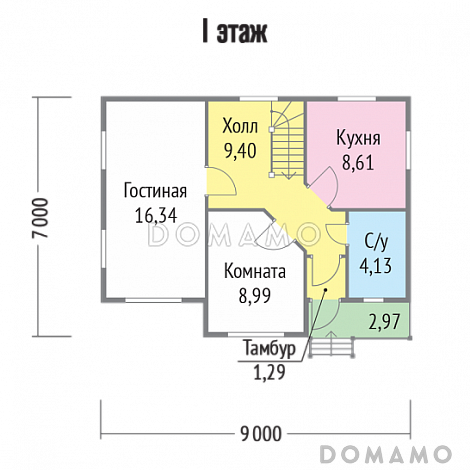 Проект каркасного дома 7х9 / План 1 этажа Проект каркасного дома 7х9 / План 1 этажа