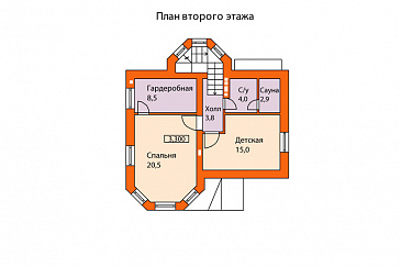 Проект кирпичного дома с выразительной архитектурой / План 2 этажа Проект кирпичного дома с выразительной архитектурой / План 2 этажа