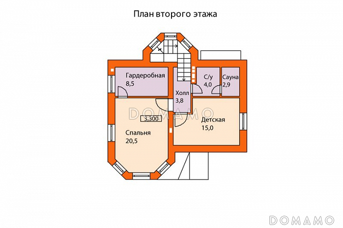Проект кирпичного дома с выразительной архитектурой / План 2 этажа Проект кирпичного дома с выразительной архитектурой / План 2 этажа