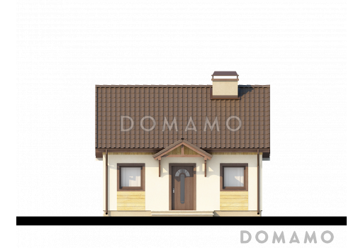 Проект маленького одноэтажного дома из газобетона с просторной крытой террасой / Фасад 1