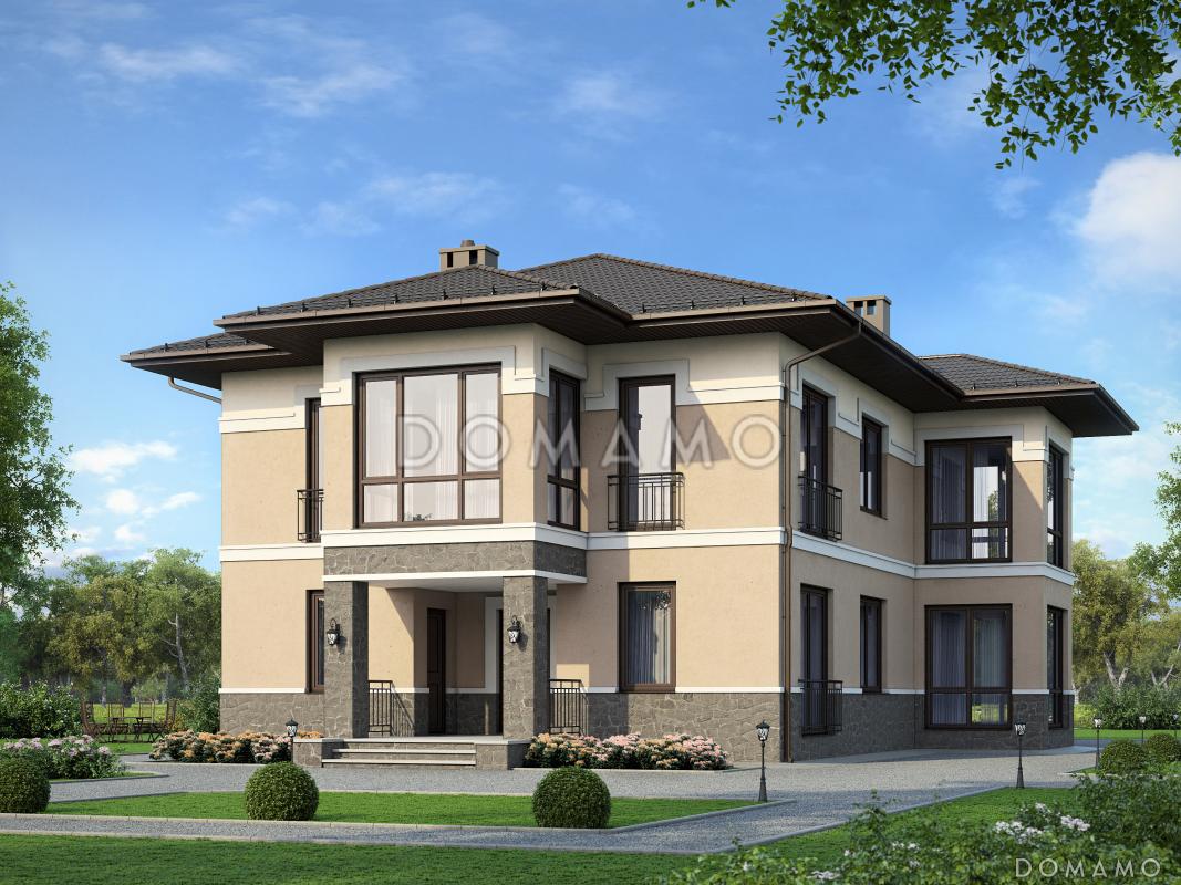 Проект двухэтажного дома из пеноблоков с выходом на террасу из просторной гостиной / 2