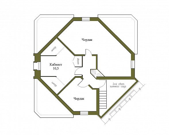 Проект трёхэтажного коттеджа с подвалом и зимним садом / План мансардного этажа