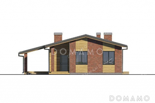 Проект одноэтажного дома с двумя спальнями и террасой / Фасад 3