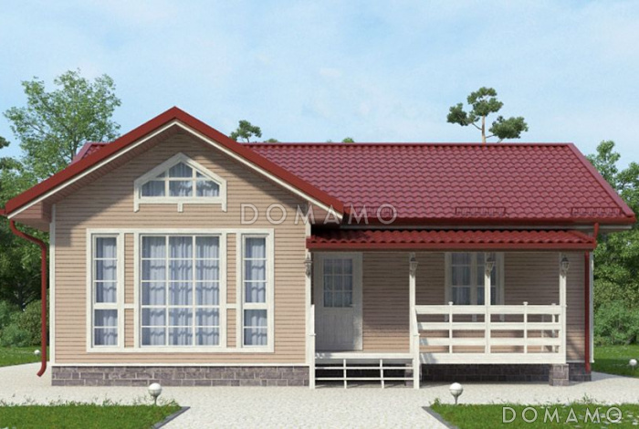 Проект бюджетного каркасного дома с небольшой крытой террасой Проект бюджетного каркасного дома с небольшой крытой террасой