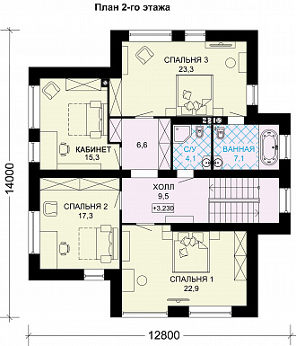 Проект двухэтажного дома из газобетона / План 2 этажа