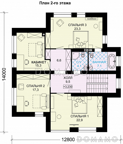 Проект двухэтажного дома из газобетона / План 2 этажа