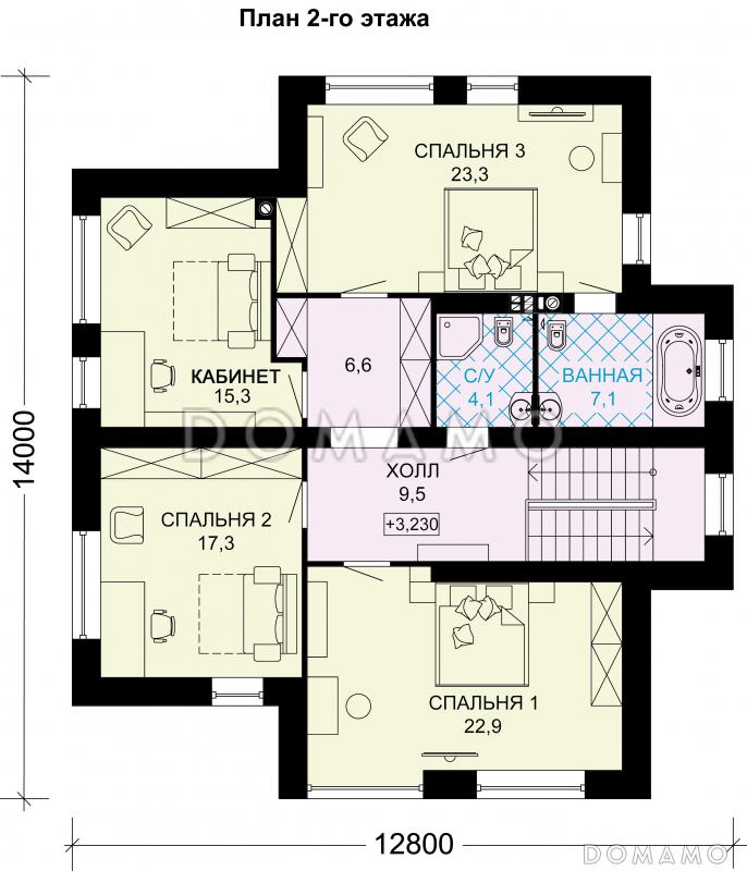Проект двухэтажного дома из газобетона / План 2 этажа