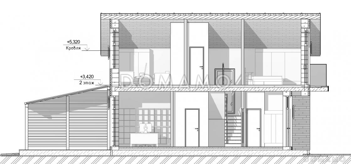 Проект коттеджа с просторной крытой террасой, кабинетом, длинным балконом на мансардном этаже на две спальни / 8