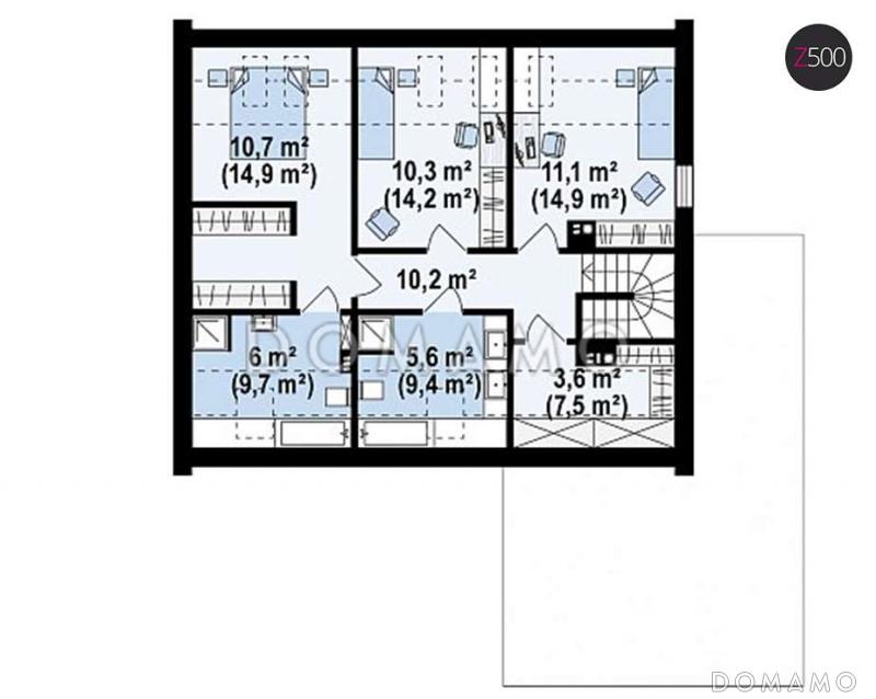Проект современного одноэтажного мансардного дома из кирпича с пристроенным гаражом / План мансардного этажа
