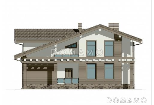 Проект мансардного дома с сауной, вторым светом, террасой и балконом / Фасад 1