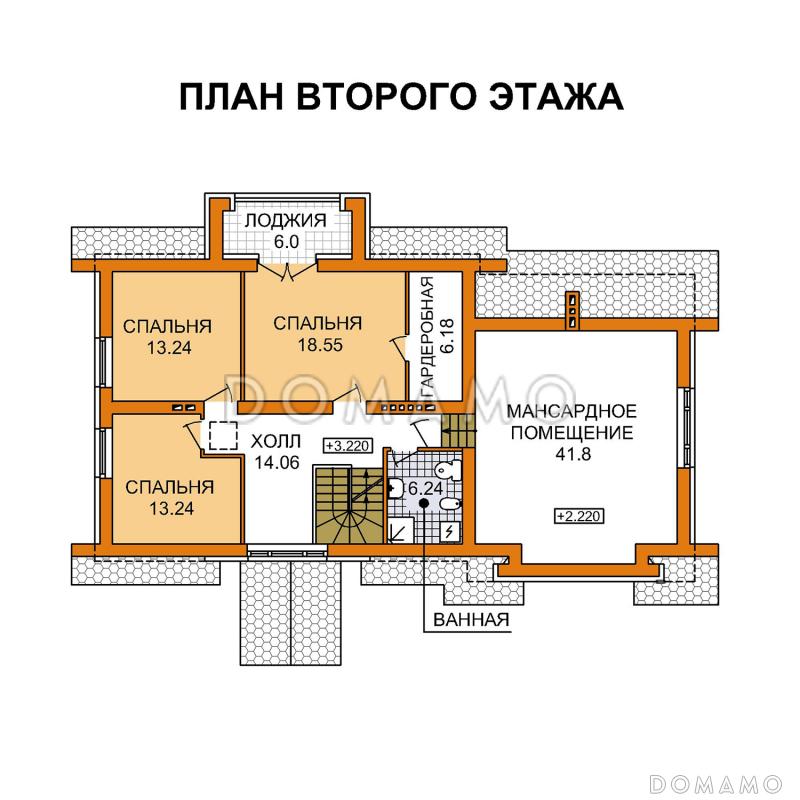 Проект дома с эркером в гостиной и гаражом для двух машин / План мансардного этажа
